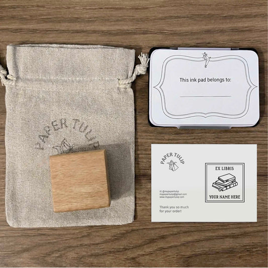 Personalized Book Stamp with a Stack of Books Illustration - Square Ex Libris